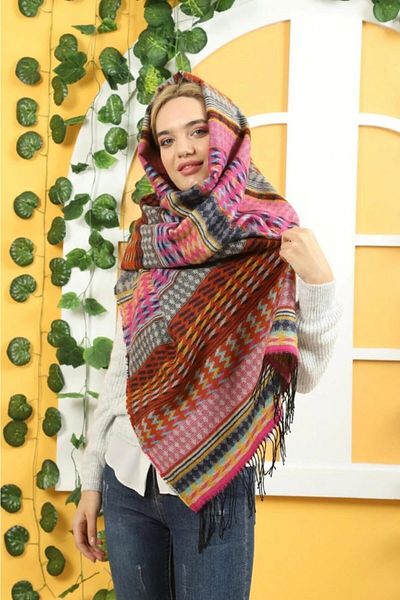 emybox Tasseled Boucle Shawl Spring Winter Autumn Multicolor Shawl Scarf For Shoulder And Neck