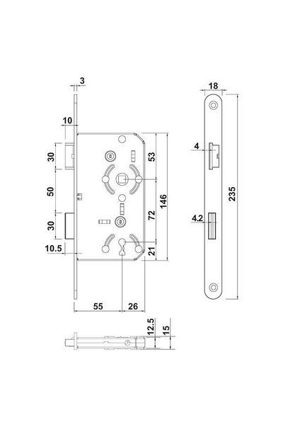 Hafele Silent Room Lock 55x18mm Silver Left - Furniture Locks