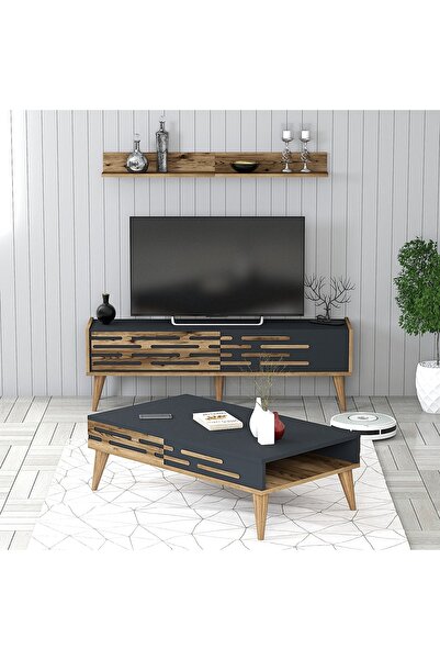 Variant Mobilya Valensiya 140cm Tv Ünitesi Ve Orta Sehpa Takımı - Ceviz / Ant...