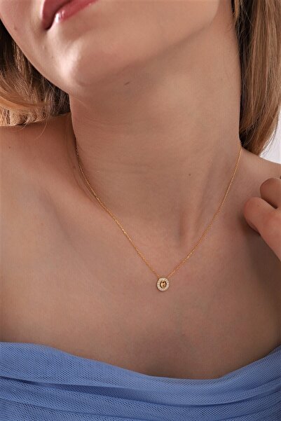 KAR DİAMOND Kadın 925 Ayar Gümüş Zincirli Altın Kaplama Kilit Kalp Model Kolye