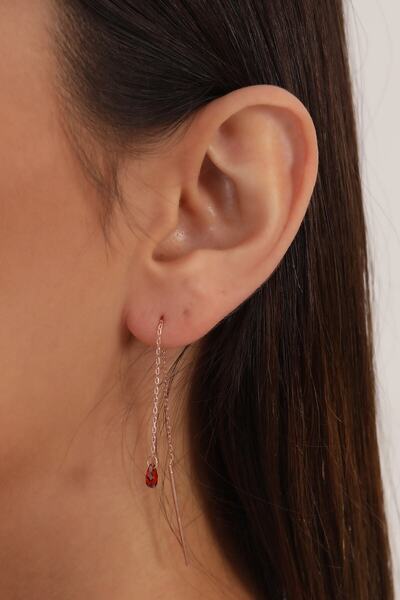 KAR DİAMOND 925 Ayar Gümüş Rose Kaplama Kırmızı Damla Taşlı Ve