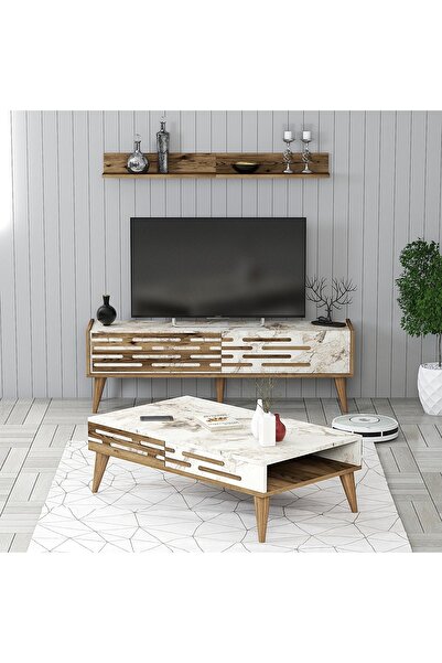 Variant Mobilya Valensiya 140cm Tv Ünitesi Ve Orta Sehpa Takımı - Ceviz / Bey...