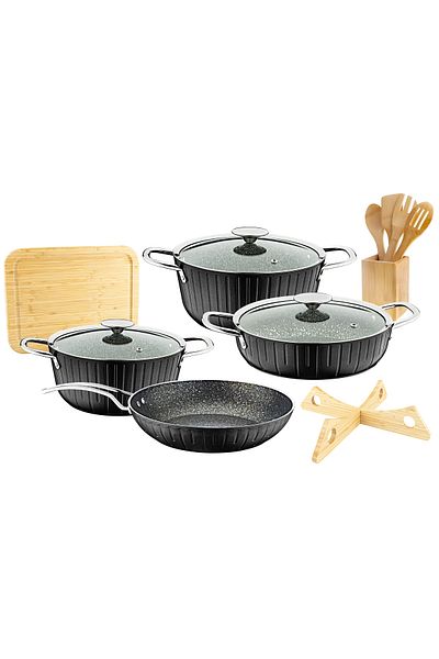 Bambum Tuana - 14 Piece Granite Cookware Set Black