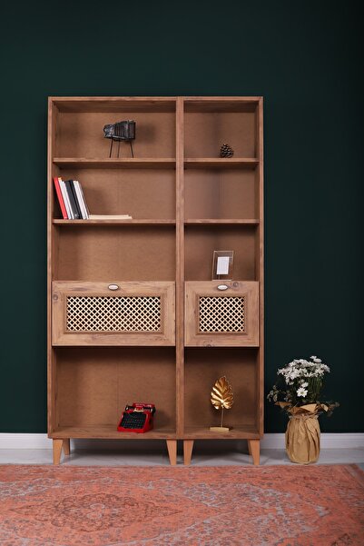 MBK AHŞAP 5 Raflı , Kapaklı Ahşap Retro Kitaplık