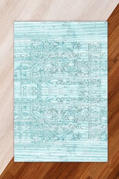 Miray Tekstil Catifea de matase culoare albastru deschis model etnic husa elastica covor