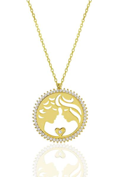 KAR DİAMOND 925 Ayar Gümüş Zincirli Altın Kaplama Beyaz Taşlı Yüz Yüze Sevgil...