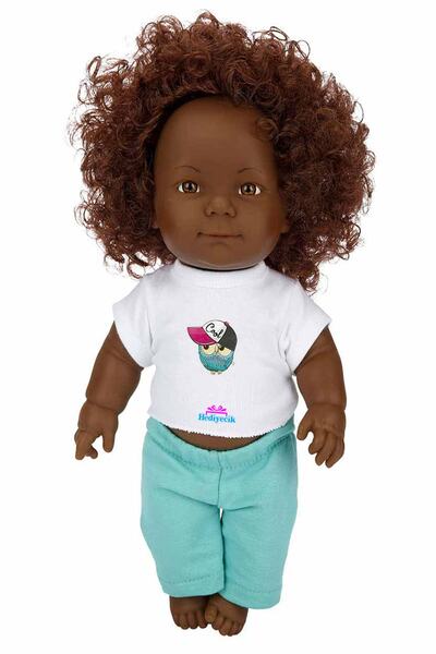 hediyecik Kıvırcık Saçlı Eşofmanlı Zenci Bebek 35 Cm