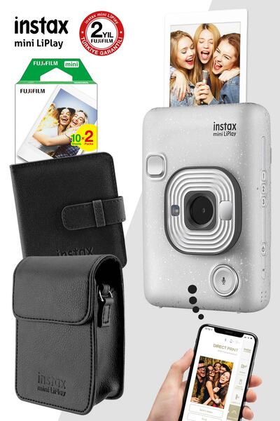 Fujifilm instax mini LiPlay Hybrid Stone White Fotoğraf Makinesi Hediye Seti