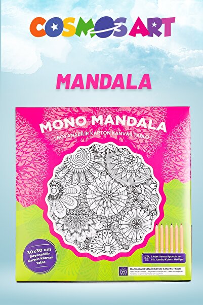 MONO MANDALA Karton Kanvas Mandala Metal Çerçeve Görünümlü Tam Çiçek Boyama -...