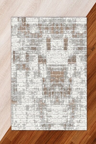 Miray Tekstil Ipek Kadife Gri Renkli Tuğla Desen Lastikli Halı Örtüsü