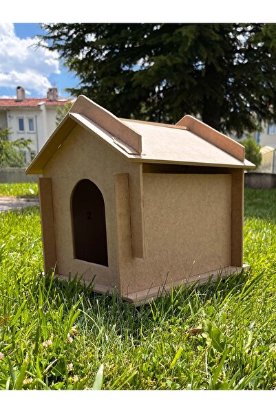 Emach Dizayn Dekoratif Ahşap Kedi Evi Yuvası Boyanabilir Dayanıklı Mdf 33x50x35