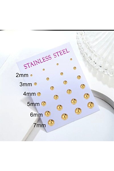 Arescollection Cerrahi Çelik Gold Renk Bir Çift Top Küpe