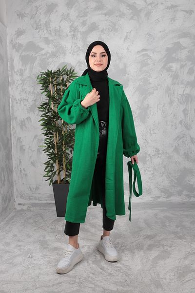 By Hacer Ayaydın Fashion Дамско палто с хиджаб с набрани ръкави и палто с колан\кеш