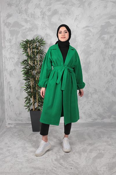 By Hacer Ayaydın Fashion Дамско палто с хиджаб с набрани ръкави и палто с колан\кеш