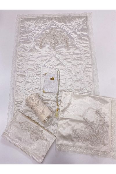AYHANHOME 6 Piece Prayer Rug Set, Dowry Bundle Boxed, Velvet Laced Bride and Groom Set