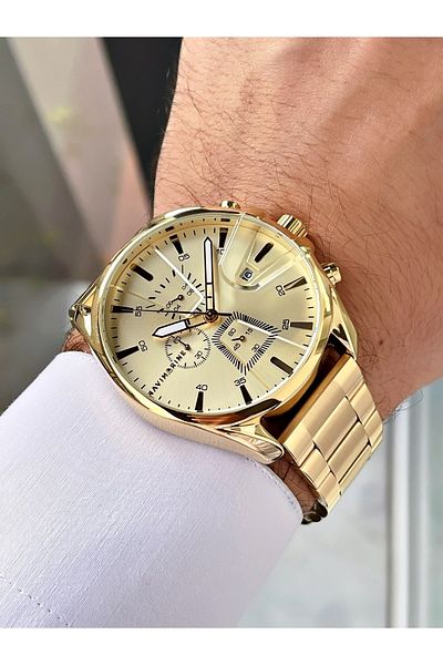 Navimarine Gold Color Functional Steel Strap Men's Wristwatch Bracelet Gift