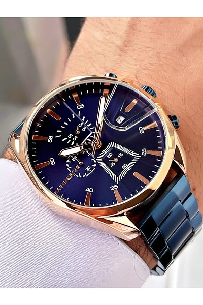 Navimarine Navy Blue Color Functional Steel Strap Men's Wristwatch Bracelet Gift