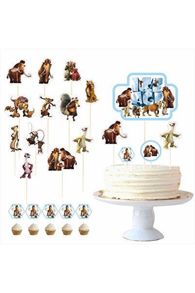 SİYAH PARTİ EVİ Buz Devri / Ice Age Doğum Günü Pasta Süsü Kürdan Seti