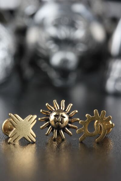 Valhalla 316l Cerrahi Çelik Kıkırdak Tragus Helix Zirkon Taş Labret 3'lü Set Piercing 6 Mm Gold