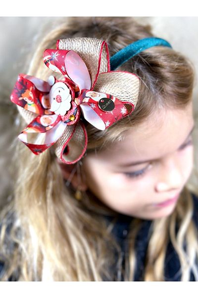 QUEEN AKSESUAR New Year's Glitter Santa Claus Decorated Velvet Crown with Straw Bow