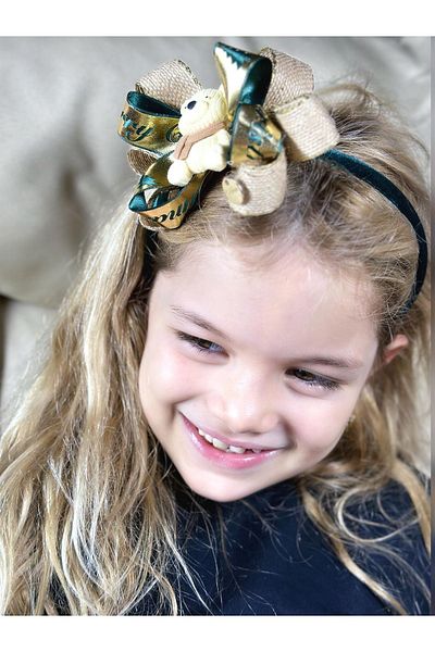 QUEEN AKSESUAR New Year's Eve Luxury Metalic Gold Teddy Bear Decorated Straw Bow Crown Women's Children's Crown