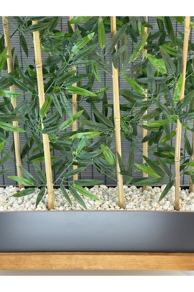 Bahçem Ahşap 1mt Saksılı 10gövde 180cm Yapay Yapraklı Dekoratif Bambu Seperatör Modern Ayaklı Tasarım Saksı
