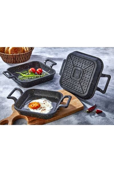 Asey Home Eda Kare Alüminyum 3'lü Döküm Sahan Seti 18-20-22 Cm
