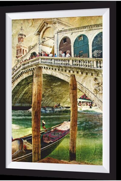 Hayat Poster Wooden Painting with Bridge Artistic Frame Appearance in Venice
