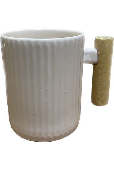 Elif Woody Wooden Handle Cream Mug605455