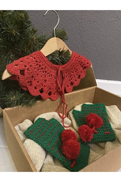 MSS ATALIER Kırmızı Örgü Yaka Aksesuar ,yılbaşı Hediye Kutusu,bebe Yaka Boyun...