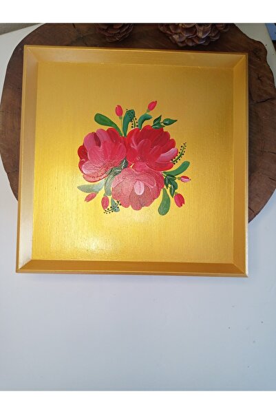 ASLI شاي مربع بنمط زهور مرسومة يدويًا باللون الذهبي، قهوة، صينية تقديم مزخرفة...