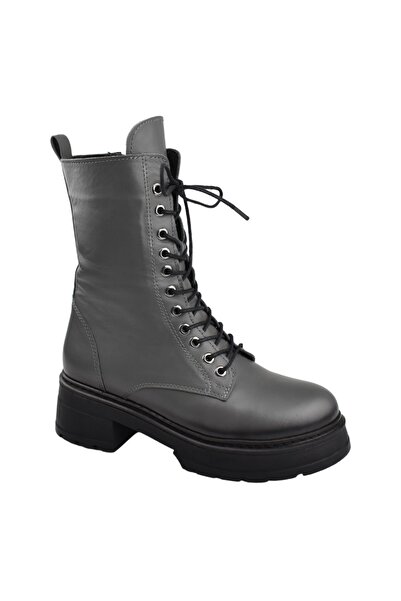 Impero Bağcıklı Gri Hakiki Deri Bot