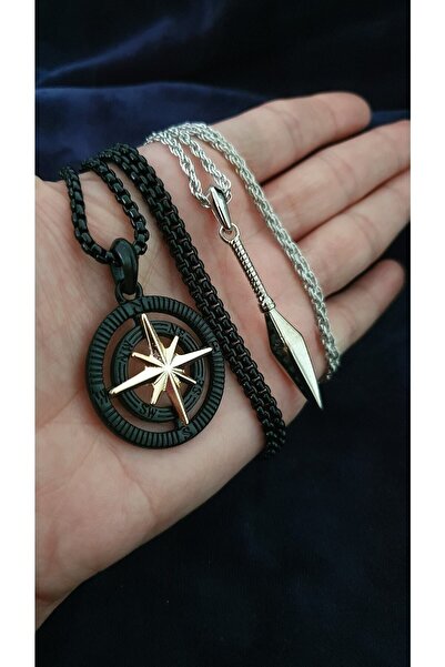 Genel Markalar Erkek Kolye Pusula Mızrak 2li Kombin