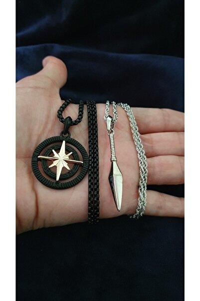 Genel Markalar Erkek Kolye Pusula Mızrak 2li Kombin