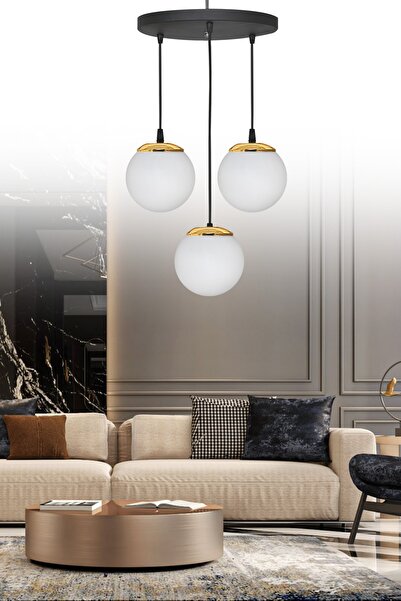 ŞL Şef Light Sarkıt Tepsi Siyah 3'lü Beyaz Camlı Avize