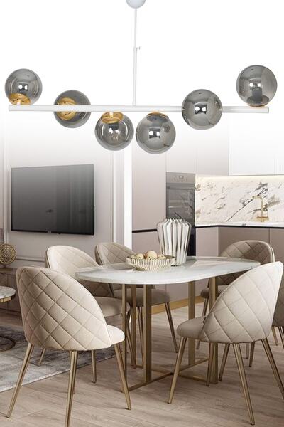 ŞL Şef Light Altina 6'li Beyaz Modern Lüks Avize