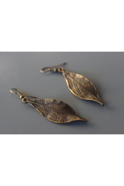 delay art Yaprak Uzun Otantik Etnik Bohem Sallantılı Bronz Kadın Küpe Takı. Uzunluk: 5 Cm