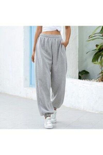 BSBSPOR Summer Unisex Gray Elastic Waist Joggers Pants Sweatpants
