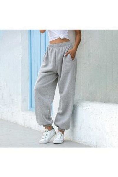 BSBSPOR Summer Unisex Gray Elastic Waist Joggers Pants Sweatpants
