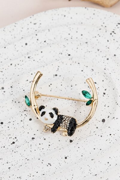 Sacha Accessories Panda Figürlü Gold Broş