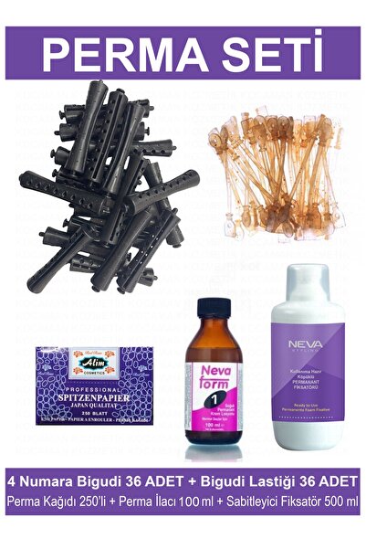 Kocaman Kozmetik Perma Bigudi Full Set No: 4 (36 Bigudi 36 Lastik Perma Kağıd...
