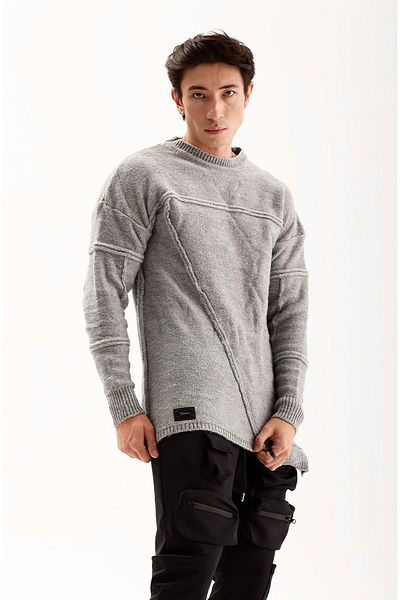 THIMOON Men's Gray Crew Neck Knitwear Sweatshirt