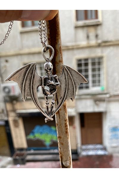 Köstebek Gothic Winged Skeleton Necklace