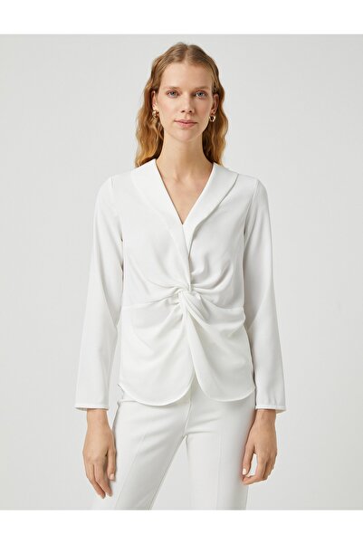 Koton Knot Detailed Blouse Shawl Collar Long Sleeve