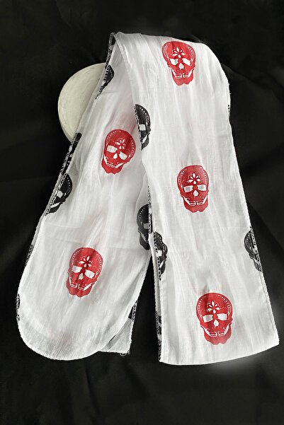 TAKIŞTIR Eșarfă albă cu model de craniu unisex