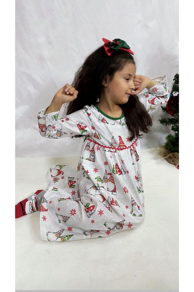 HEPSİMİNNAK Girl's Christmas Gnomes Printed Nightgown Christmas Gift