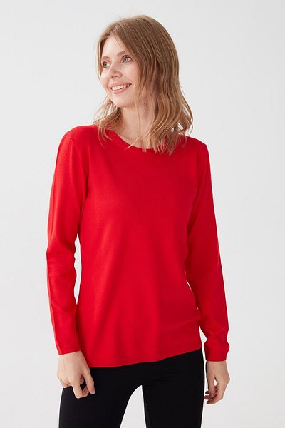 Desen Triko Long Sleeve Lycra Basic Blouse - Crew Neck, Coral 0240015