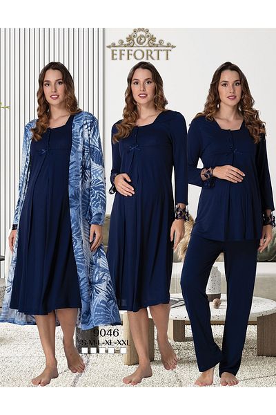 Effortt Maternity Sleepwear Set with Lace Detail Sleeves and Dressing Gowns, Maternity Set