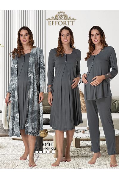 Effortt Maternity Sleepwear Set with Lace Detail Sleeves and Dressing Gowns, Maternity Set