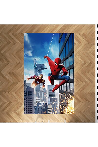 MEKTA HOME Bebek Ve Çocuk Odası Örümcek Adam Ve Demir Adam Halı Mktyh-015